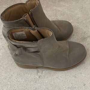 Rachel Shoes Taupe/Gray Ankle Booties with Back Knot Detail